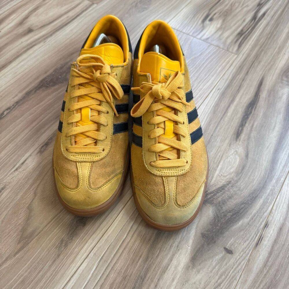 Adidas Yellow Black Suede Low Top Lace Up Hamburg Athletic Sneaker Shoes Size 10 - Picture 6 of 11